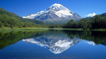 Wall Mural - Majestic Mountain Reflected in Pristine Lake