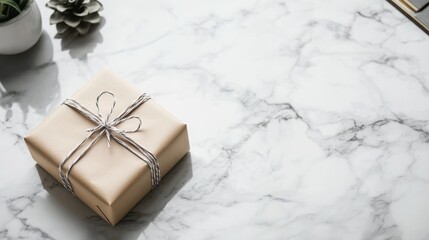 Elegant Gift Box on Marble Background