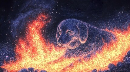 Canvas Print - Dog in Flames: A Surreal and Intriguing Portrait