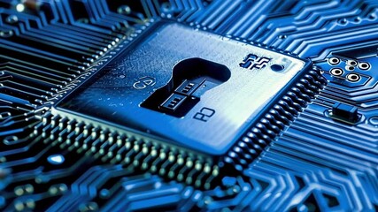 Poster - close up view of a hardware security chip on a circuit board, representing the importance of digital