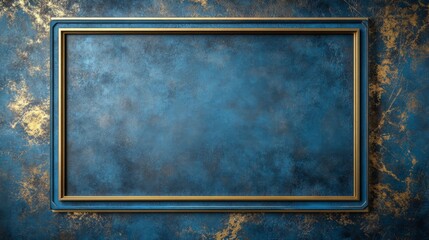 Poster - Empty Gold Frame on Textured Blue Background