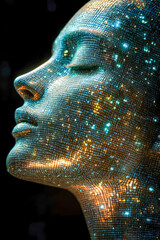 Poster - A luminescent gold digital surface forming a mosaic pattern, symbolizing technological sophistication and artistic elegance.