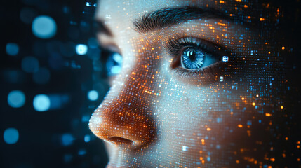 Poster - A striking close-up of a person's eyes with a digital overlay, evoking a futuristic ambiance with shades of blue and orange.