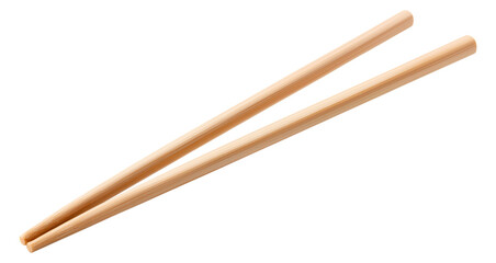 Two wooden chopsticks placed side by side isolated on transparent background.