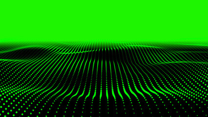 Poster - Abstract digital green particle dots wave background. Abstract wave halftone green