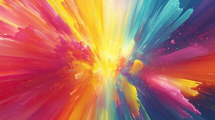 An explosion of natural, vivid colors in an abstract design, with rainbow-like bursts and fluid transitions, creating an energetic, nature-inspired background.