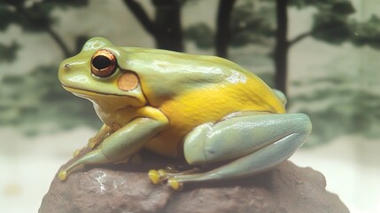 Sticker - Green and Yellow Frog Sitting on a Rock