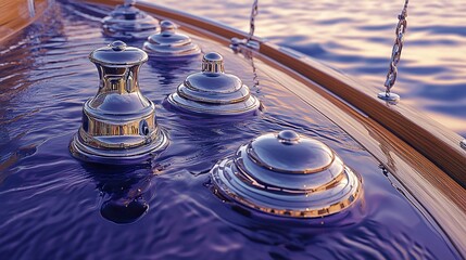 Canvas Print - Luxury Yacht Deck Details: Chrome and Wood Elegance