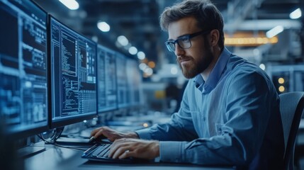 Poster - Male Programmer Working on Computer