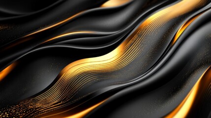 Canvas Print - Elegant Gold and Black Abstract Wave