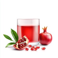 Delicious pomegranate juice, isolated on white background, perfect for a refreshing and nutritious beverage option.