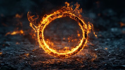 Wall Mural - Flaming Circle on Dark Surface