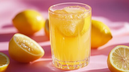 Poster - Refreshing Lemonade on Pink Background