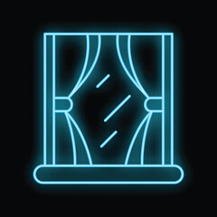 Poster - glowing neon line window with curtains icon isolated on black background. curtain for home, house de
