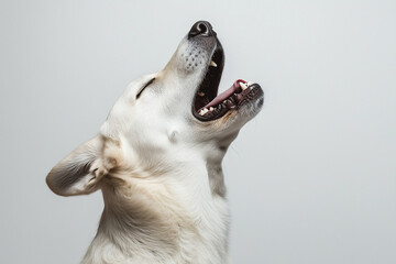 Wall Mural - White Dog Howling in Profile
Side View of a White Dog with Raised Head