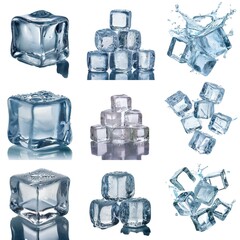 Aufkleber - Multiple ice cubes, some with water droplets and others splashing in water.