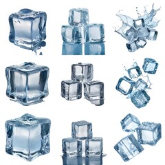 Aufkleber - Multiple ice cubes, some in a water splash, others with water droplets.
