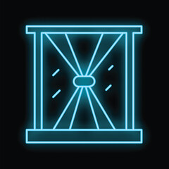 Poster - glowing neon line hourglass with flowing sand inside icon isolated on black background. time managem