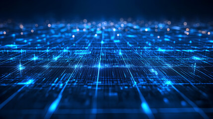 Poster - blue grid with glowing lines on a dark background