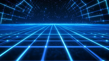 Poster - blue grid with glowing lines on a dark background