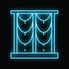Poster - Glowing neon line window with curtains icon isolated on black background. Vector illustration