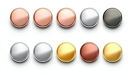 Poster - set of metal chrome circle buttons is presented in vector format, featuring metallic rose gold, bron
