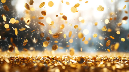 Canvas Print - Falling glitter gold confetti light background