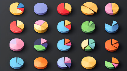 Poster - icon set depicting a pie chart divided 