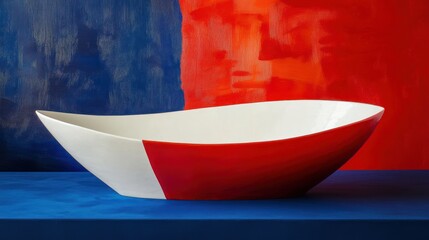 Canvas Print - A modern, abstract bowl in red and white against a vibrant blue and red background.