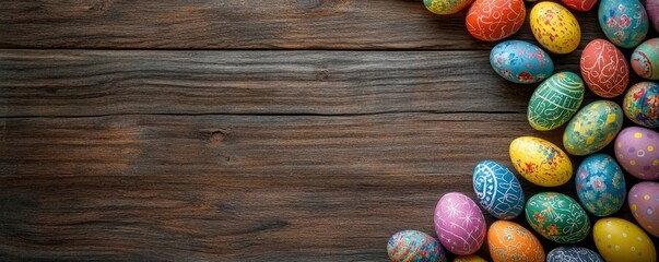 Vibrant Easter Egg banner set on an aged, rustic wood backdrop.