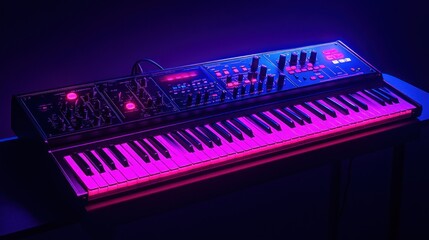 Sticker - A synthesizer with a vibrant neon glow, designed for music production and performance.