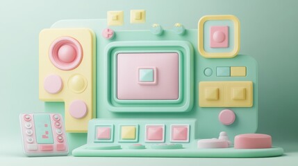 Canvas Print - A pastel-colored, abstract control panel with buttons and dials, evoking a playful tech vibe.