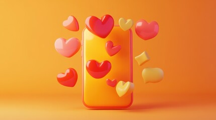 Sticker - A smartphone surrounded by colorful hearts and speech bubbles, symbolizing love and communication.