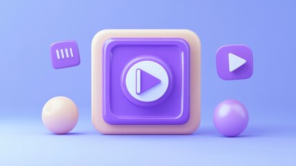 Poster - A 3D illustration of media control icons with colorful spheres, representing digital interaction.