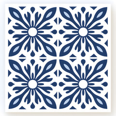 Ceramic blue floral tiles. Traditional mosaic Portuguese azulejo motifs. Vintage Floor Tile geometric design with ornamental element