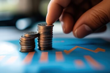 Stack of Coins on a Blue Background