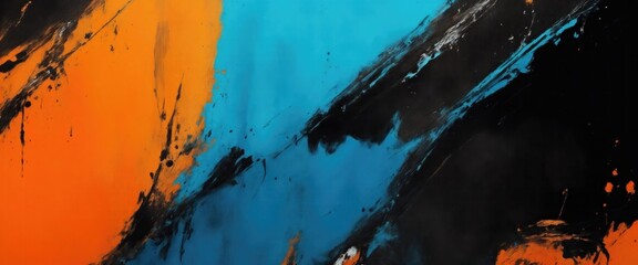 Wall Mural - Abstract Orange, black and light blue brush painting texture