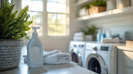 Bright and Airy Laundry Room with Modern Appliances and Fresh Greenery Enhancing a Clean and Inviting Atmosphere