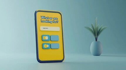 Wall Mural - A colorful smartphone mockup displaying a search interface with options and a plant.