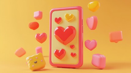 Canvas Print - A colorful smartphone surrounded by playful heart-shaped candies, evoking love and joy.