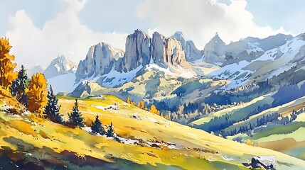 Wall Mural - Majestic Mountain Range with Autumn Colors and Blue Sky.