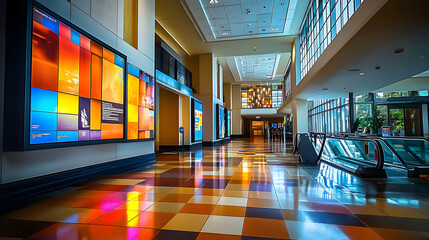 Wall Mural - Lobby Lights: Realistic Photo of Digital Signage Mosaic