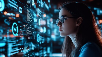Poster - A focused developer types quickly, surrounded by screens and floating security icons in a futuristic space.