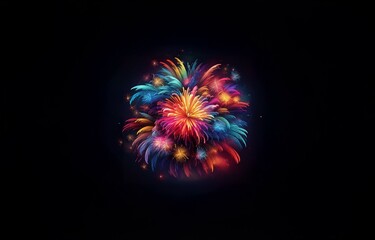 A burst of colorful fireworks explodes against a dark night sky, leaving a trail of sparks and smoke.