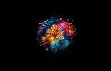 Poster - Multicolored fireworks burst against a dark background, radiating light and sparks.