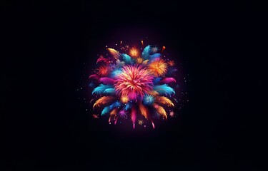 Poster - Abstract colorful firework design, dark background.