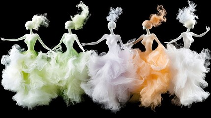 Elegant fashion dolls in colorful tulle dresses