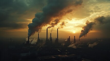 Sticker - Industrial Sunset with Smoke Pollution