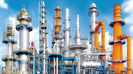 Poster - vibrant industrial complex with towers and pipes
