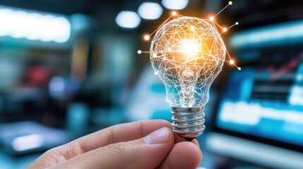 Poster - light bulb with creative network connections concept